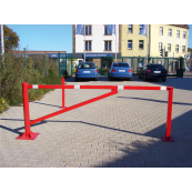 Swing barrier | to be fixed by plugs, hot-dip galvanized and red coated with white reflecting rings | clear width: 3000 mm | with Euro profile cylinder lock